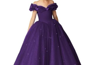 a girl in a purple dress